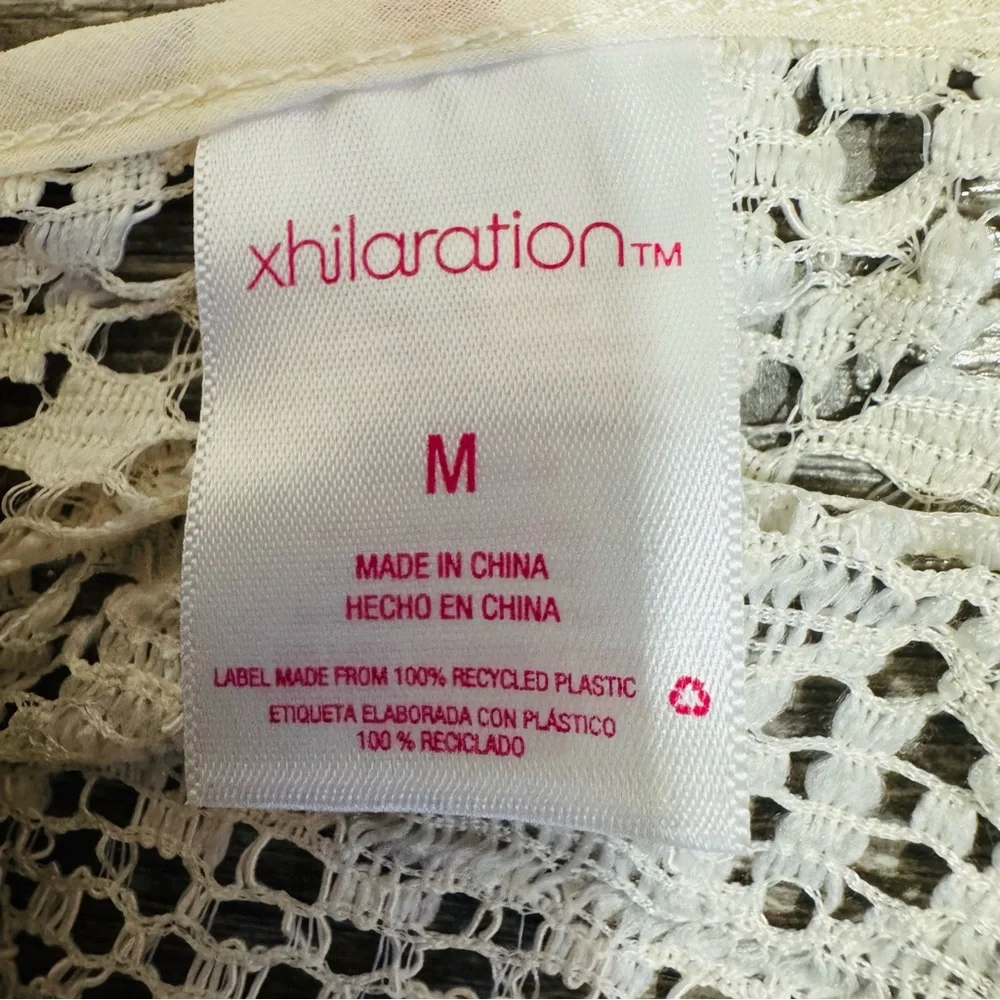 Xhilaration Women Bohemian Cream‎ V-Neck Lace Swim Cover Up Top Sz M